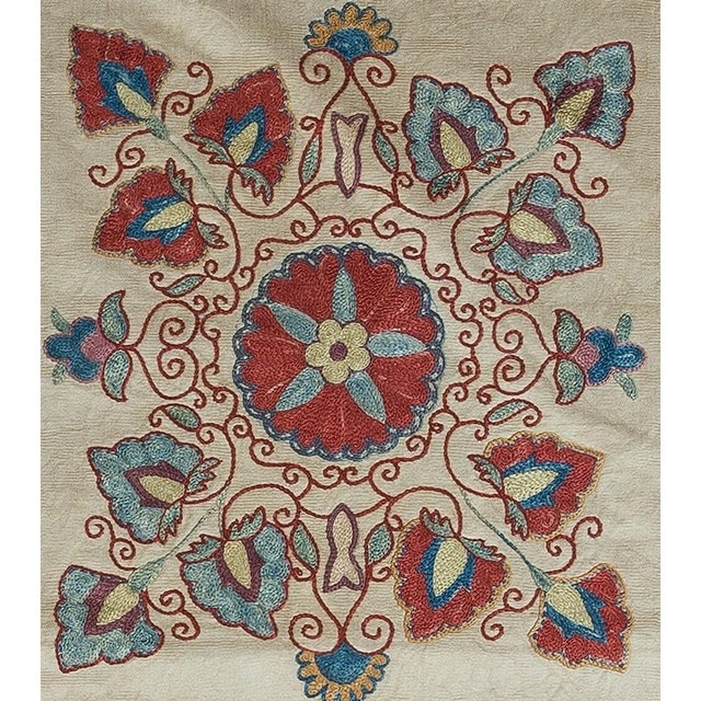 Modern 19"x21" Handmade 100% Silk Cushion Cover From Uzbekistan, Floral Lace Pillow For Sale - Image 3 of 5