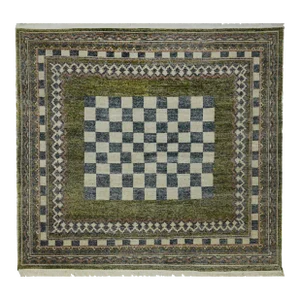 Ward + Gray Checkmate HandKnotted 100% Ghazni Wool Runner Rug, 2.5' X 12'
