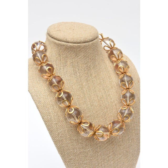 Gold Vintage Anne Klein Lucite and Gold Filled Loop Ball Necklace, 1980's For Sale - Image 8 of 9