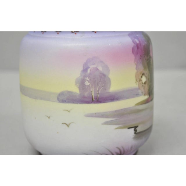 Antique Nippon Hand Painted Porcelain Countryside Lake Scene Covered Biscuit Jar For Sale - Image 12 of 17