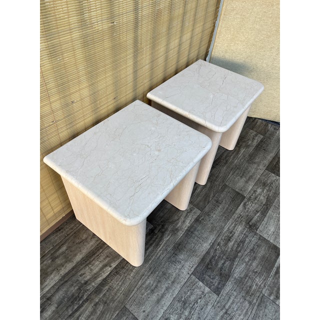 A Pair of Postmodern Custom-Made, Bull-Nose Marble Top Nightstands. Circa 1990s For Sale - Image 4 of 18