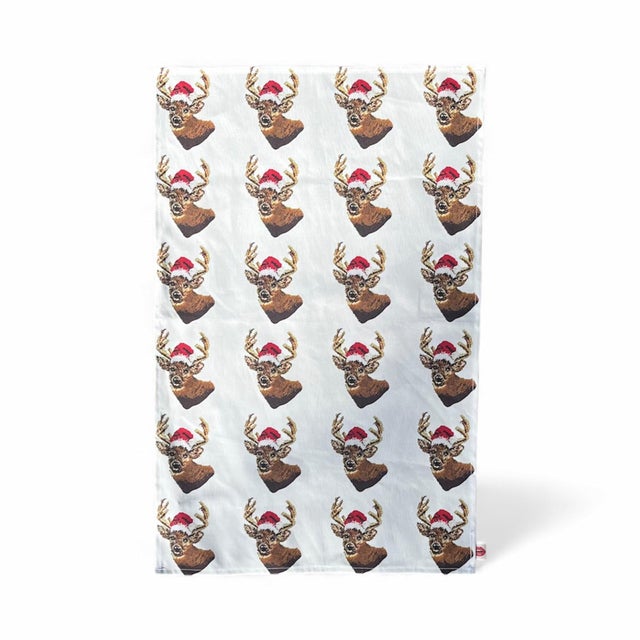 Contemporary Holiday "What the Buck?!" Santa Deer Handmade Tea Towels, Set of Two, Original For Sale - Image 3 of 4