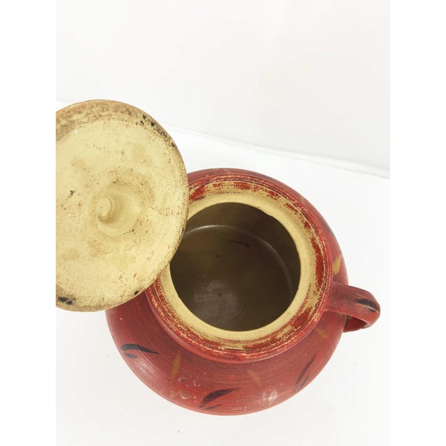1930's Multicolor 2 Handle Covered Pottery Pot Jar For Sale - Image 6 of 12