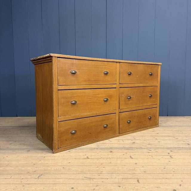 Antique painted Dutch counter with six large drawers, circa 1900. This counter was used in a farm shop at the time. A...