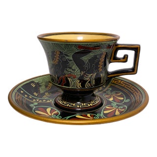 1970s Greek Pottery Teacup and Saucer For Sale