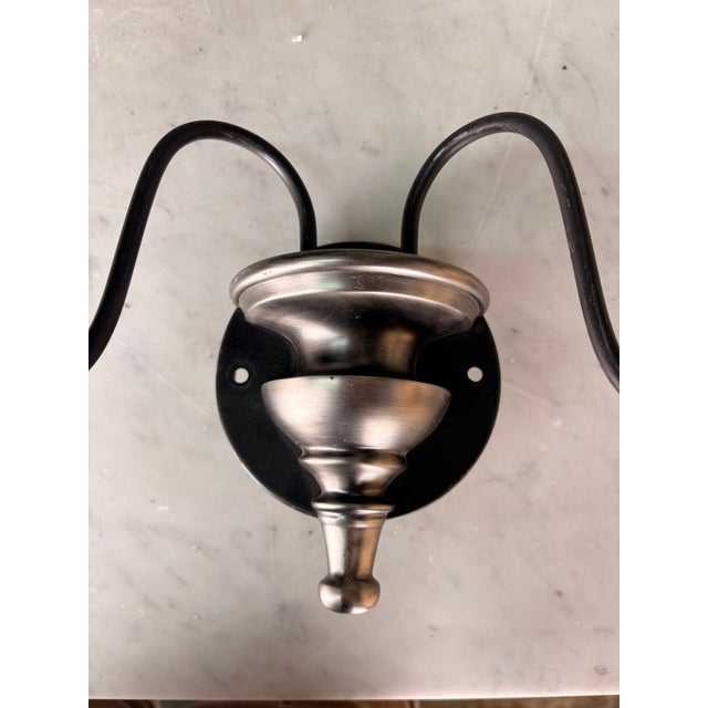 Contemporary Contemporary Black Iron Two Arm Candelabra Wall Sconce - a Pair For Sale - Image 3 of 8