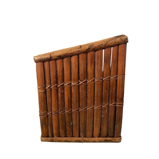 Mid 20th Century Vintage MCM Burnt Bamboo Magazine Rack Twin Compartment Boho Tiki Accent For Sale - Image 5 of 6