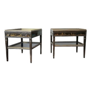 Mid-20th Century Chinoiserie & Faux Tortoiseshell Tray-Top Side Tables With Park Avenue Provenance - A Pair For Sale