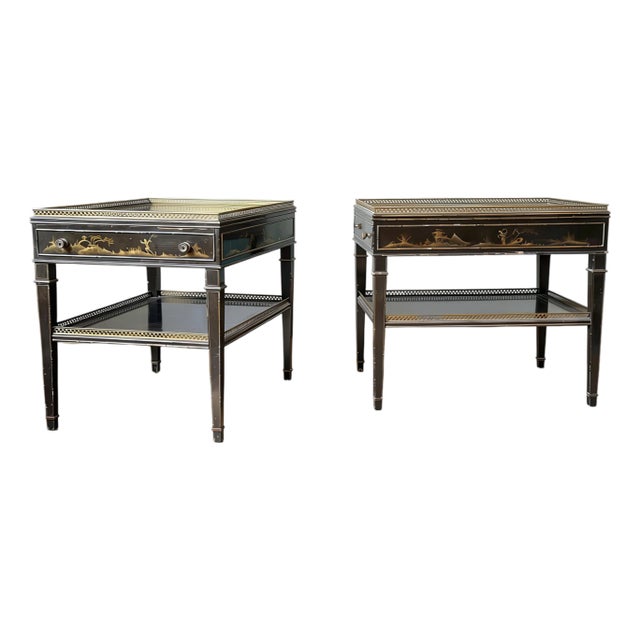 Mid-20th Century Chinoiserie & Faux Tortoiseshell Tray-Top Side Tables With Park Avenue Provenance - A Pair For Sale