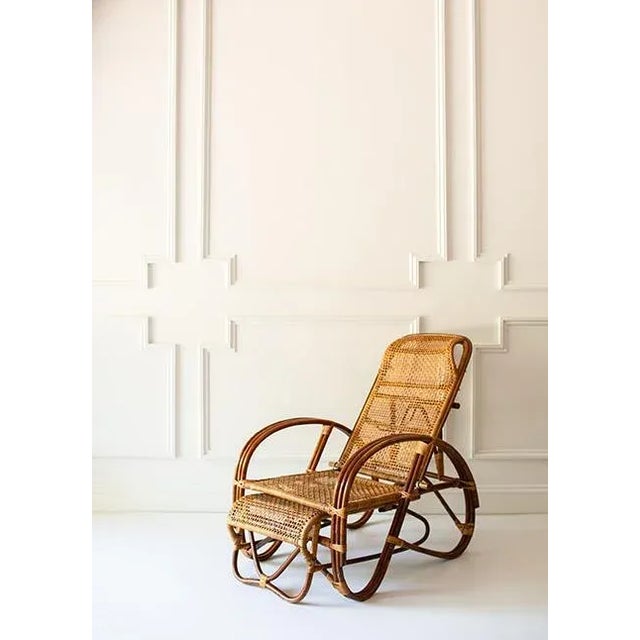Vintage Wicker and Bamboo Reclining Lounge Chair For Sale - Image 4 of 9