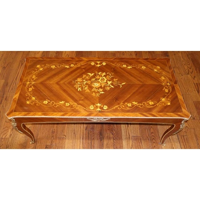 Wood 1990s Louis XV French Style Walnut Inlaid Ormolu Mounted Cocktail Coffee Table For Sale - Image 7 of 11