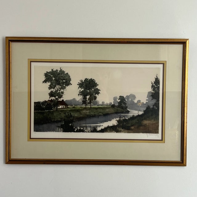 Vintage Impressionist Landscape Print Signed and Numbered 40/150 by Roger Hebbelinck (Belgium), Framed For Sale - Image 11 of 11