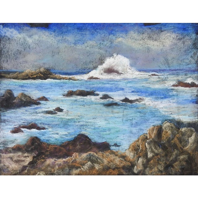 Vintage Rocky Coastal Seascape Pastel Painting For Sale - Image 4 of 4