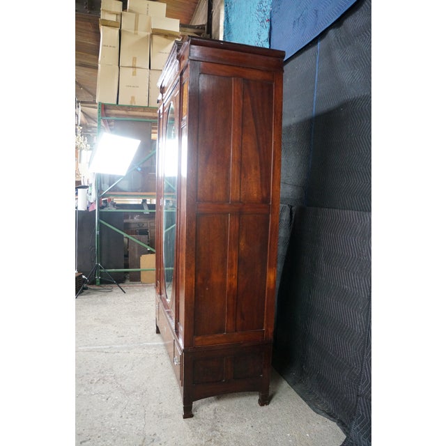 Early 20th Century Antique Edwardian Neoclassical Mahogany Fruitwood Inlaid Wardrobe Armoire Mirror For Sale - Image 5 of 18