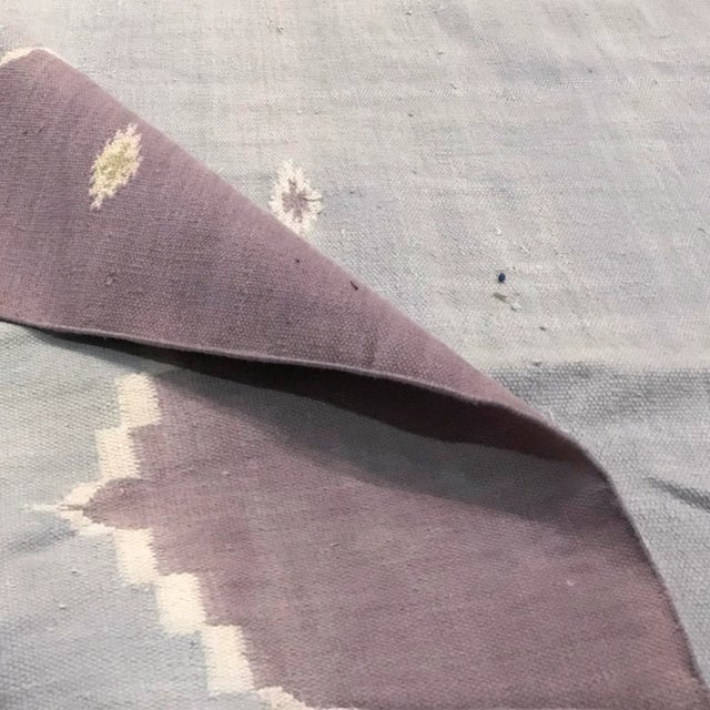 1950s Vintage Dhurrie Square Rug in Blue With Geometric Patterns | Rug & Kilim For Sale - Image 5 of 5