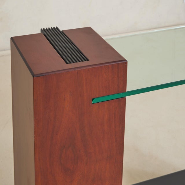 Vintage Italian Wood and Black Lacquer Console with Glass Top For Sale In Chicago - Image 6 of 11