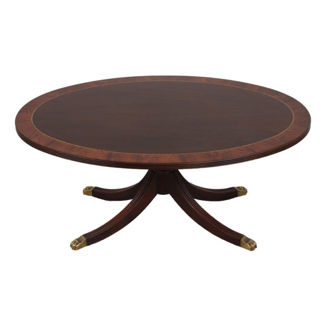Henkel Harris Oval Elliptical Mahogany Inlaid Coffee Table For Sale