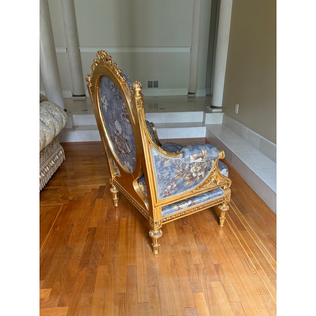 1990s Vintage Pair of Asnaghi Fauteuil Giltwood Carved Armchairs With Silk Floral Upholstery For Sale In New York - Image 6 of 11
