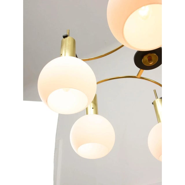 Mid-Century Modern Brass and Opaline Chandelier, Italy For Sale - Image 4 of 18