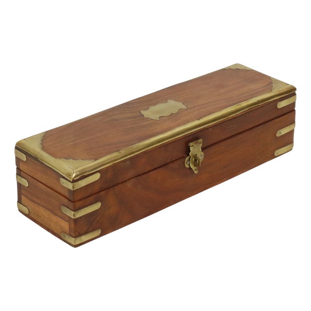 Anglo-Indian Hardwood Pen Box in Brass For Sale