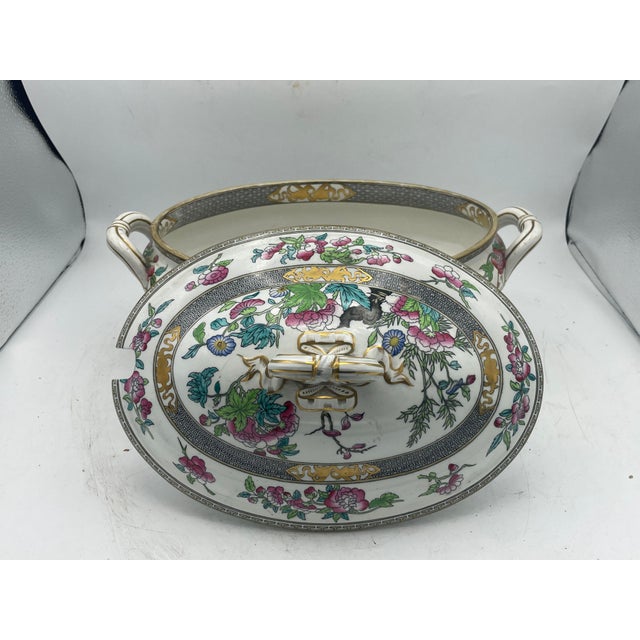 Early 19th Century Antique Mintons of England Tureen With Handled Lid Indian Tree Pattern For Sale - Image 5 of 11