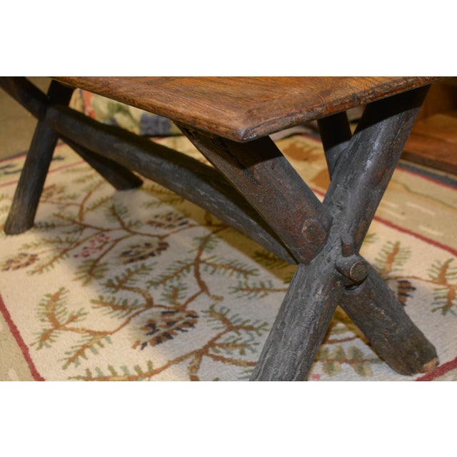 1980s Rustic Old Hickory Indiana Oak Wood / Log Bench Dining Seat For Sale - Image 16 of 16