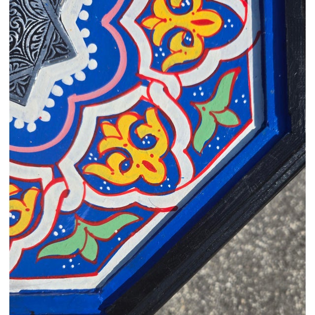 2020s Cobalt Blue Moroccan Hand-Painted Accent Table For Sale - Image 5 of 6