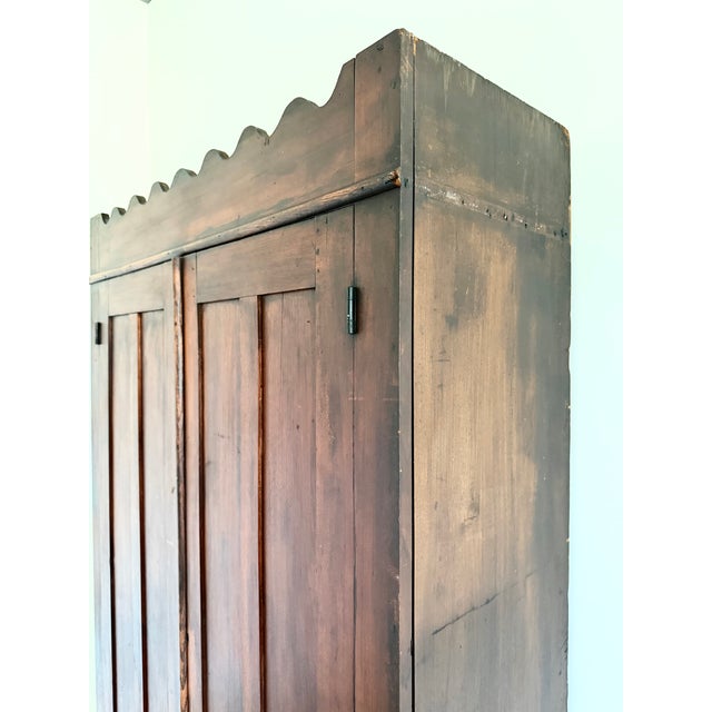 19th C. Walnut Cabinet With Scallop Trim American Primitive Armoire Closet For Sale - Image 10 of 16