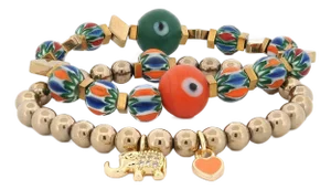 Elephant & Heart Charm Design African Beaded Protection Bracelet Set