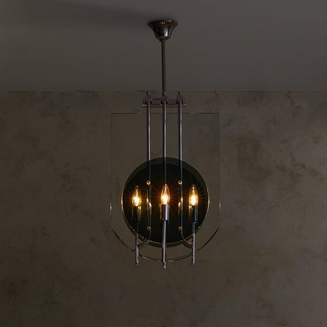 Modern 1960s Italian Modernist Glass + Chrome Pendant Attributed to Pietro Chiesa For Sale - Image 3 of 6