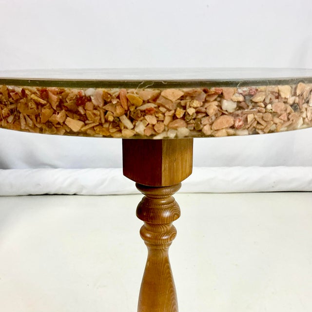 Wood 1950s Vintage Folk Art Boho Chic Lucite Encased Semi-Precious Stones Drinks Table With Butterfly Design For Sale - Image 7 of 17