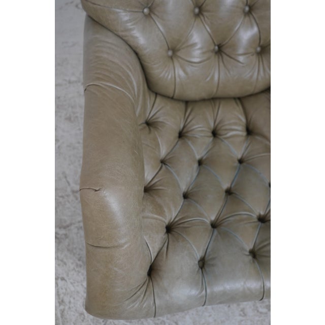1990s Green Tufted Leather Lounge Chair W. Ottoman For Sale - Image 5 of 18