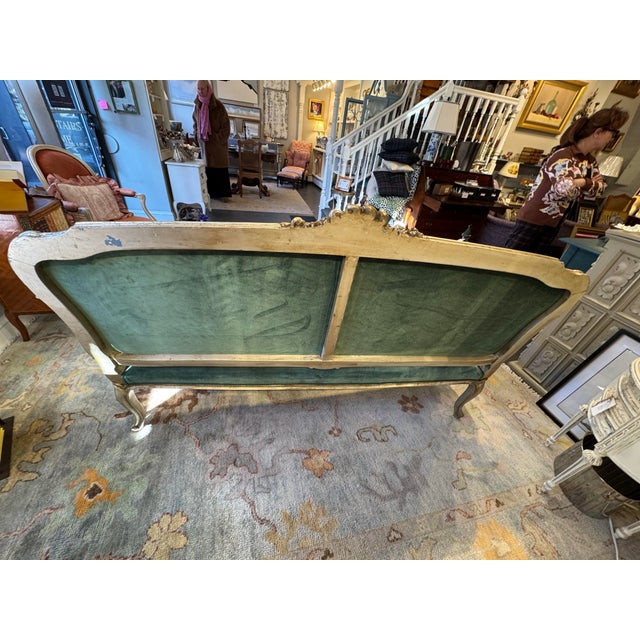 Antique 19th Century Louis XV Style Velvet Settee With Silver Leaf For Sale In Boston - Image 6 of 11