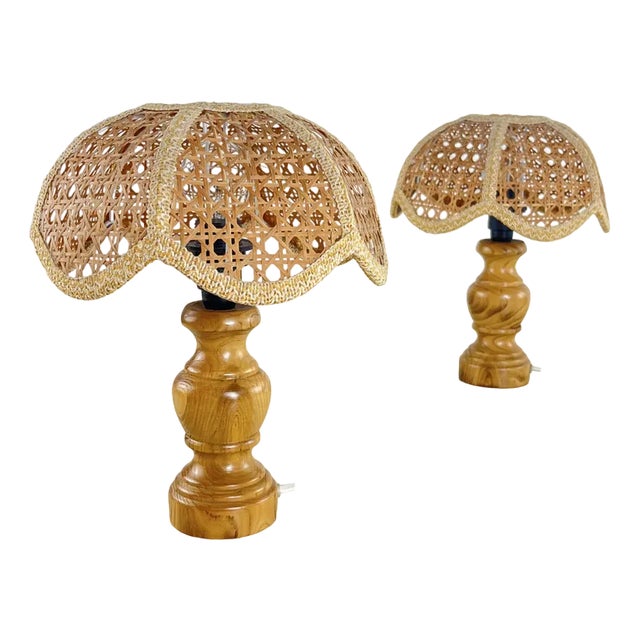 Mid-Century Italian Bedside Lamps in Rattan, 1960s, Set of 2 For Sale