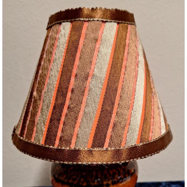 Brown Vintage German Table Lamp with Orange-Brown Ceramic Base and Handmade Fabric Shade by Lamplove, 1970s For Sale - Image 8 of 10