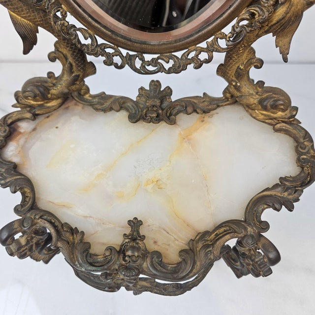 Copper 19th-Century Rococo Revival Vanity Mirror with Gilt Bronze Frame and Onyx Top For Sale - Image 8 of 11