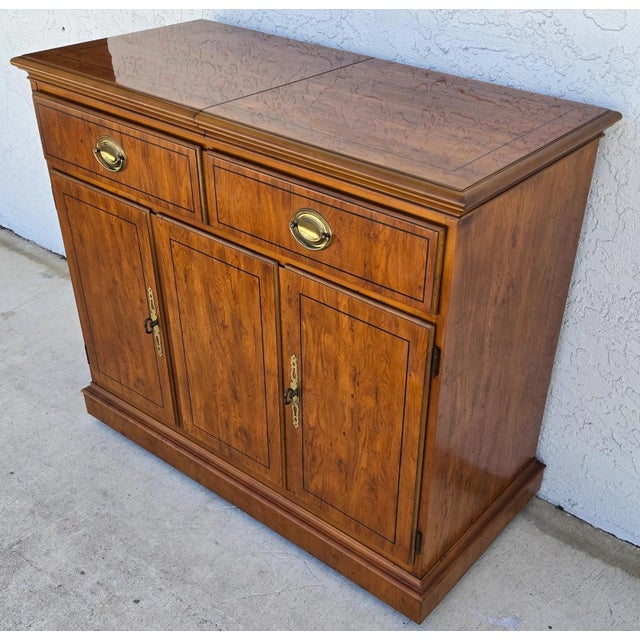 Mid-Century Modern Drexel Campaign Dry Bar Side Board Slide Top Rolling 1970s For Sale - Image 3 of 16