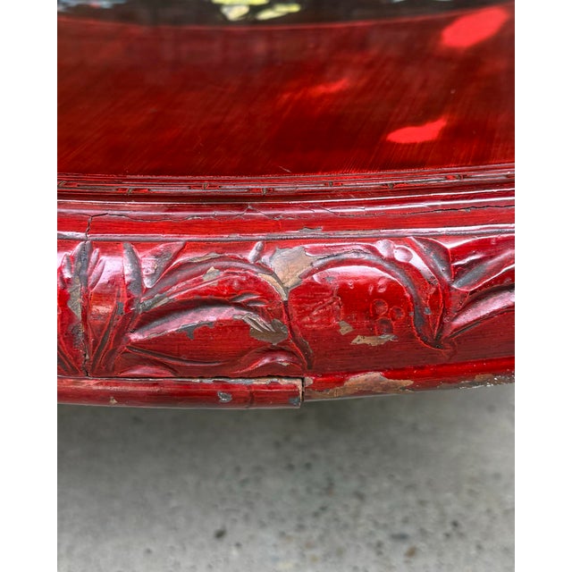 Chic Vintage Asian Lacquerd Carved Tea /Coffee Table With Floral Design For Sale - Image 10 of 12