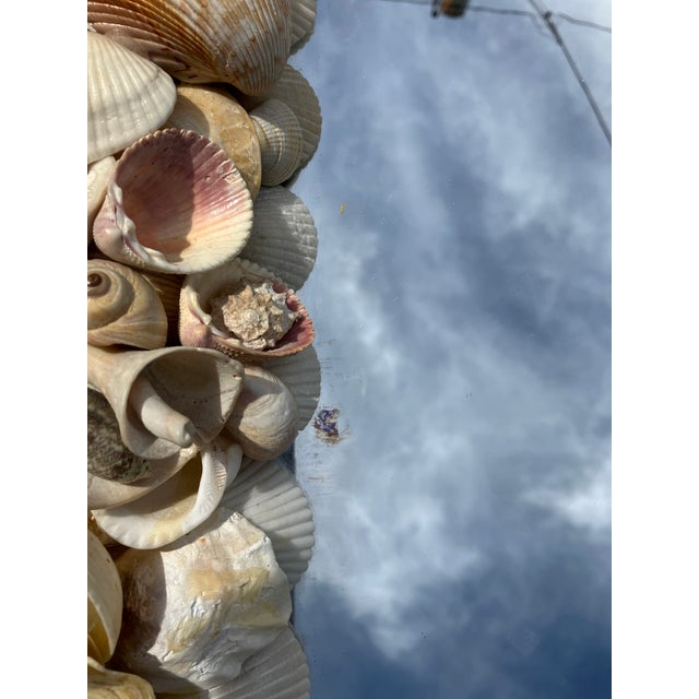 This finely designed shell mirror’s frame is double & triple stacked with sea shells Creating a 5 inch high cushion in the...