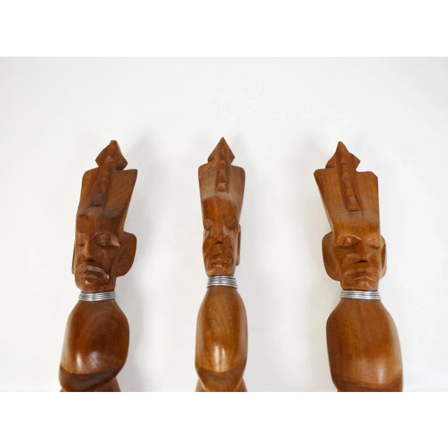 Mid 20th Century Vintage Hand Carved Solid Wood Salad Serving Utensils - Set of 3 For Sale - Image 4 of 10