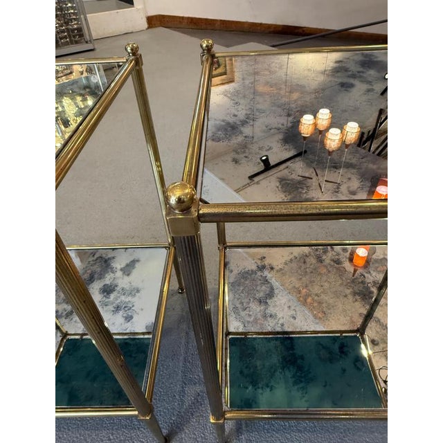 1960s Neoclassical Side Tables in Brass and Oxidized Mirros, 1960, Set of 2 For Sale - Image 5 of 12