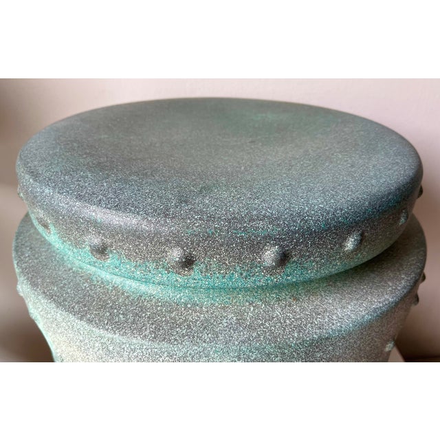 Turquoise Chinoiserie Faux Bronze Ceramic Garden Seat For Sale - Image 8 of 10