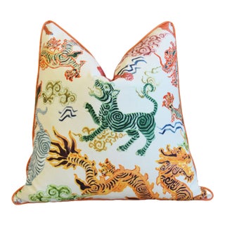 Designer Chinoiserie Asian Colorful Dragon Feather/Down Pillow 24" Square