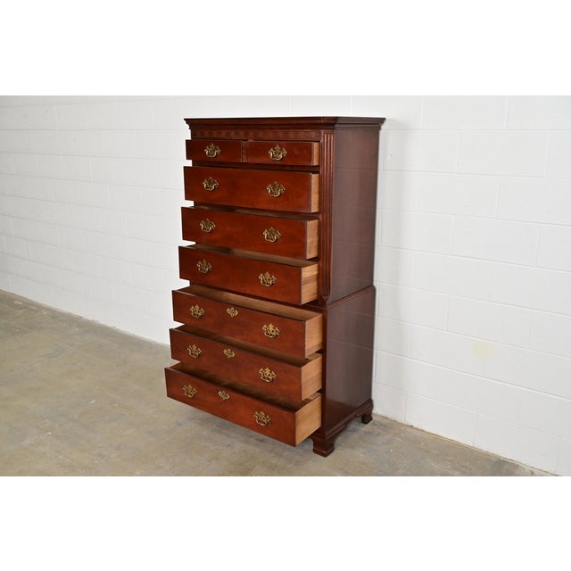 Baker Furniture Georgian Carved Mahogany Eight-Drawer Highboy Dresser For Sale In South Bend - Image 6 of 13