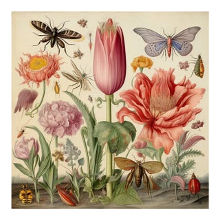 'Insects and Flowers' Botanical Floral Print For Sale