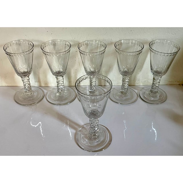 Antique 19th Century English George III Anglo Irish Facet Cut Crystal Sherry Wine Glasses - Set of 6 For Sale - Image 14 of 18