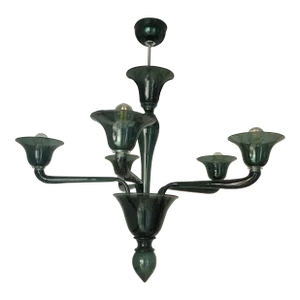 Contemporary Translucent Green-Bottle Murano Style Glass Chandelier