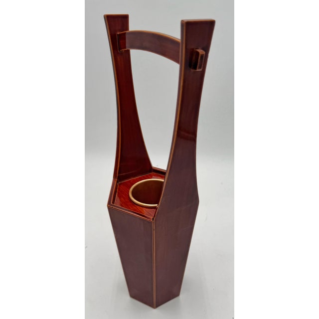 Wood Japanese Hida Shunkei Lacquered Ikebana Vase Stand With Insert For Sale - Image 7 of 9