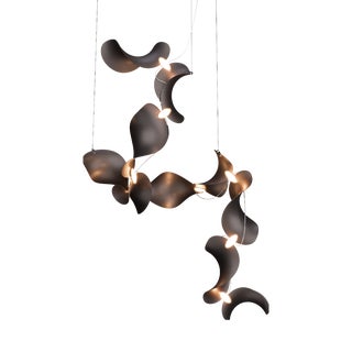 Dune 10 Spiral Chandelier with Shades in Dark Bronze Metallic Tone by Daniel Becker for Moss Objects For Sale