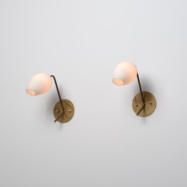 Gold Italian Wall Sconces in Brass and Opaline Glass, 1950s, Set of 2 For Sale - Image 8 of 9